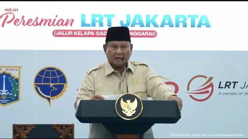 Prabowo Resmikan Proyek LRT Jakarta Kelapa Gading-Manggarai